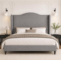 Queen Size Light Grey Upholstered Headboard Bed Frame J5914