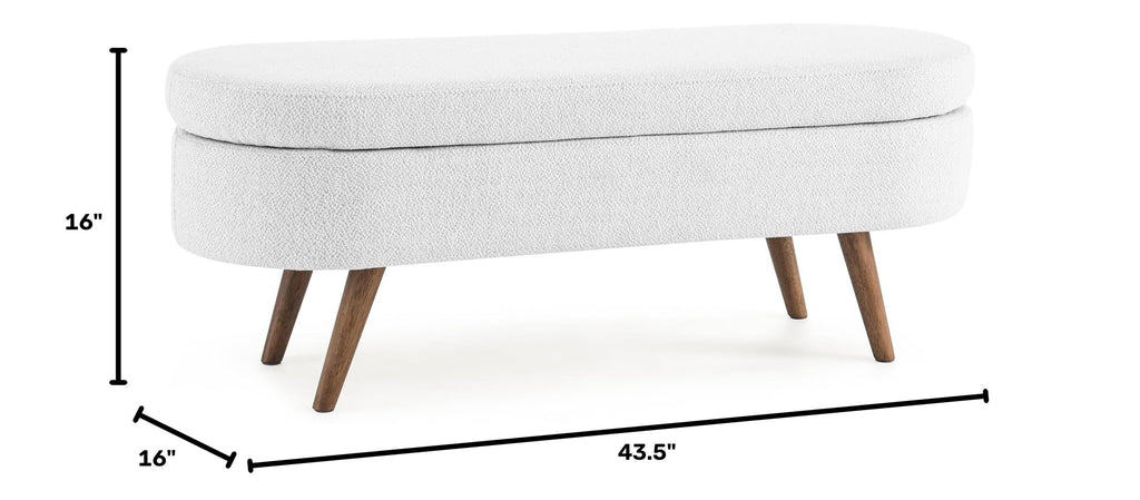 Oval Storage Bench with Rubber Wood Legs, White T35820