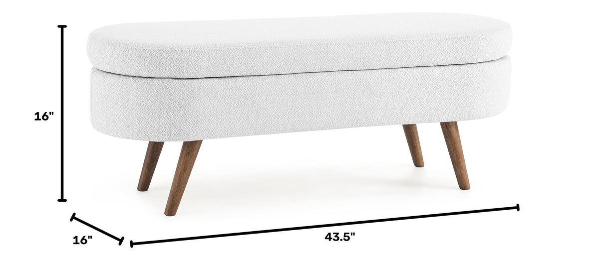 Oval Storage Bench with Rubber Wood Legs, White T35820