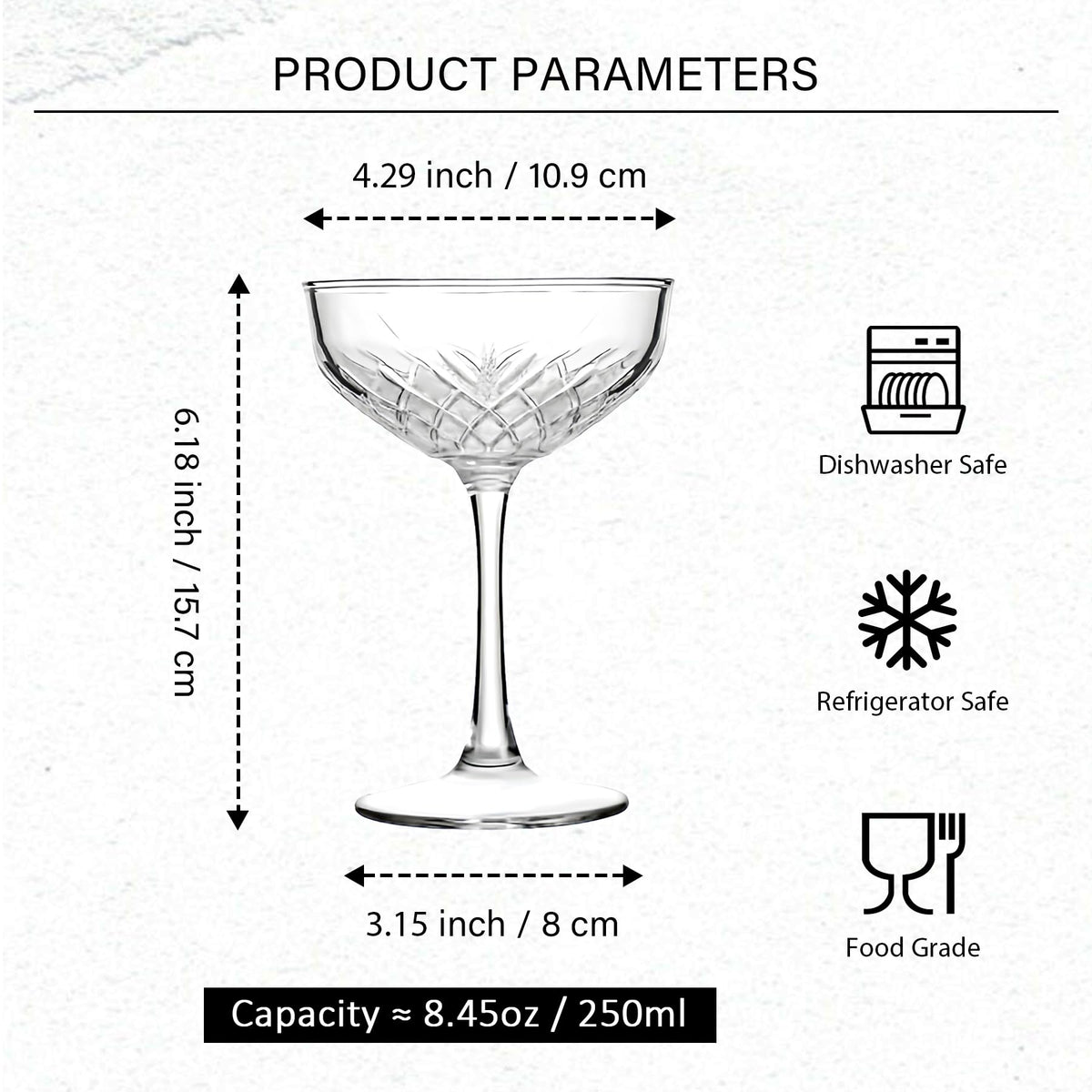 Martini Glasses Set of 4 Stemmed 8 Oz E356