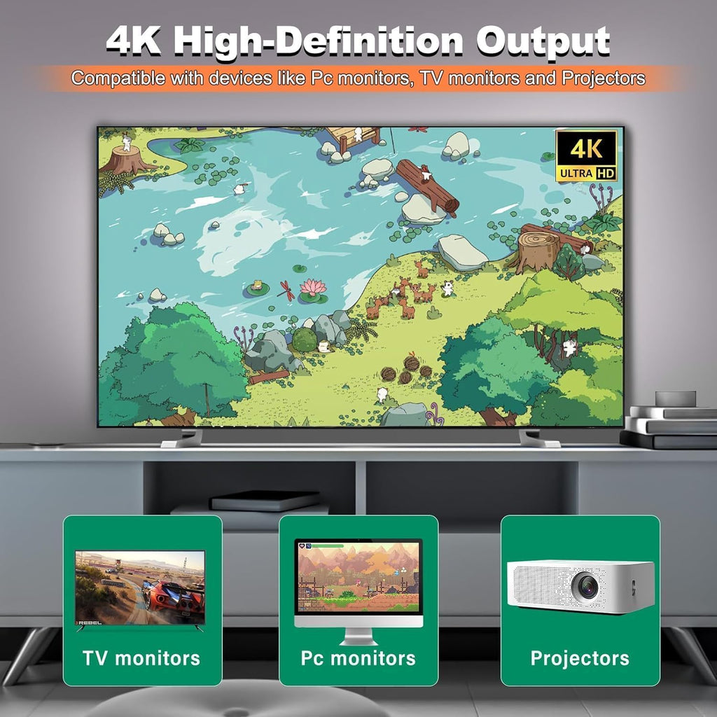 Retro Gaming Console with Dual Wireless Controllers 4K HDMI Output 64GB V3539