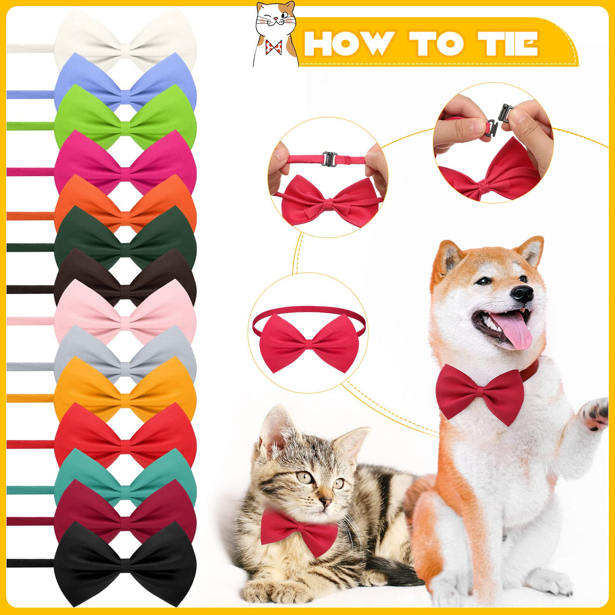 120 Pcs Dog Bow Ties with Adjustable Collar P19366