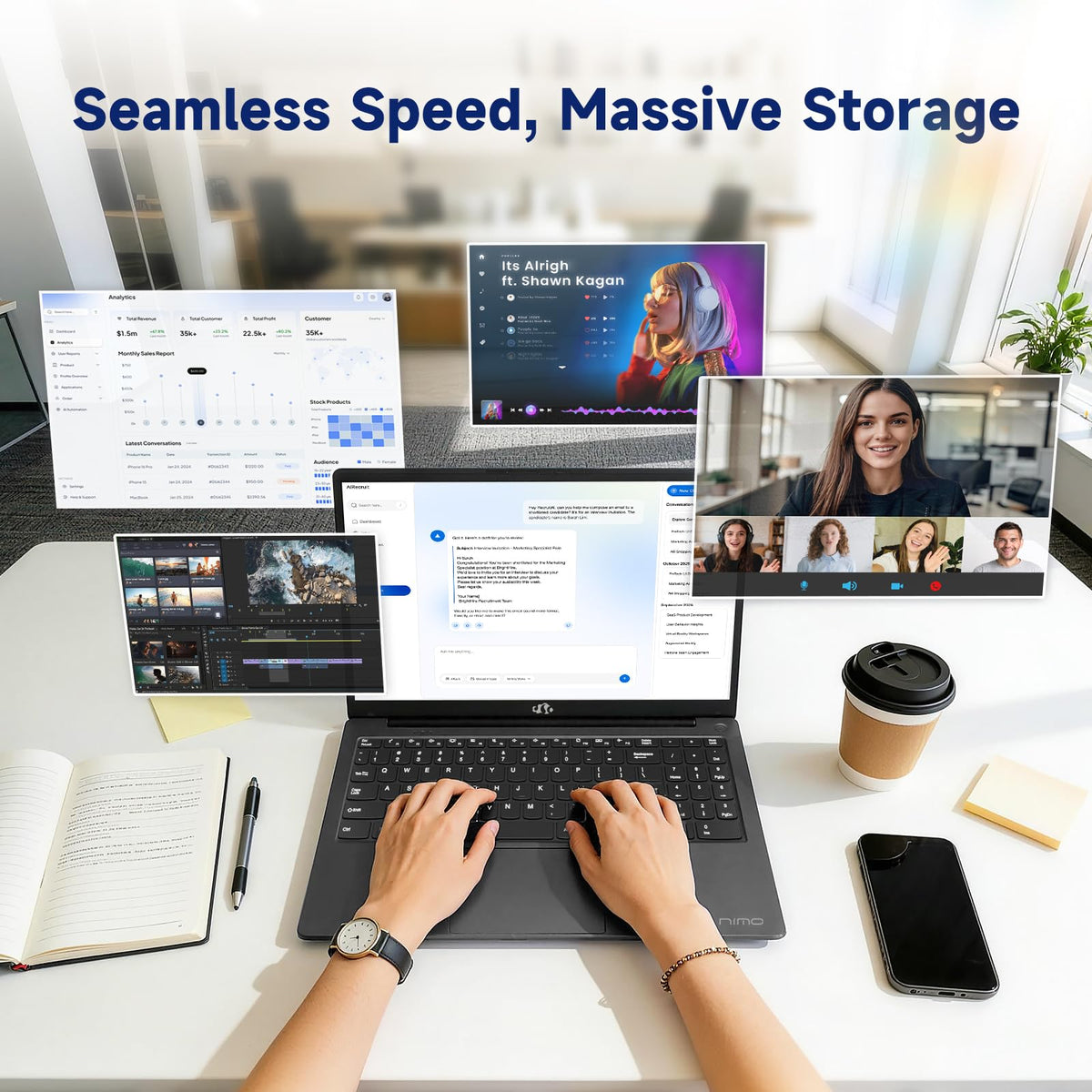 15.6" FHD Laptop, Intel 4 Cores, 8GB RAM, 256GB SSD L621
