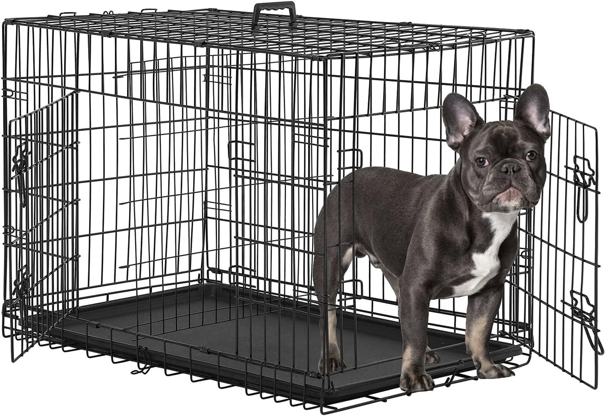 48 Inch Folding Metal Double Door Dog Crate with Divider Panel U990