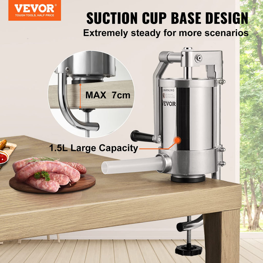 2.5LBS 304 Stainless Steel Vertical Sausage Stuffer with 3 Stuffing Tubes G462274