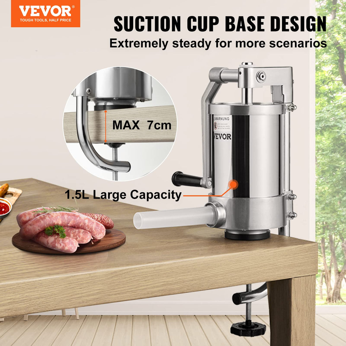 2.5LBS 304 Stainless Steel Vertical Sausage Stuffer with 3 Stuffing Tubes G462274