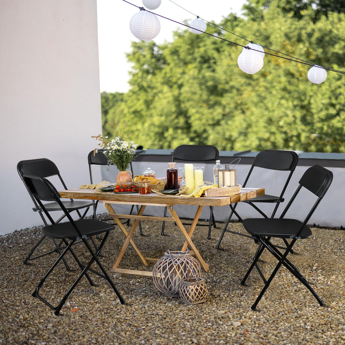 10 Pack Black Stackable Plastic Folding Chairs with Metal Legs A1631