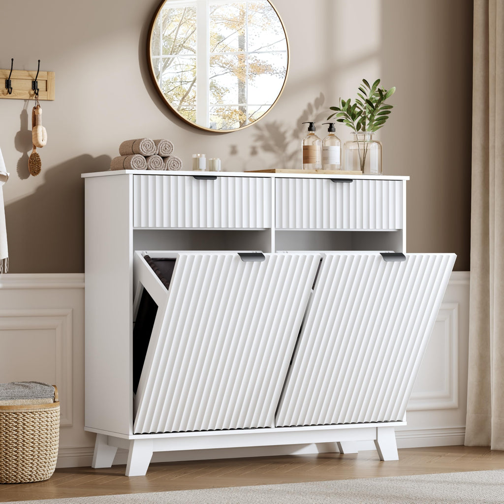 10 Gallon Tilt Out Trash Can Cabinet with Storage Drawer T140