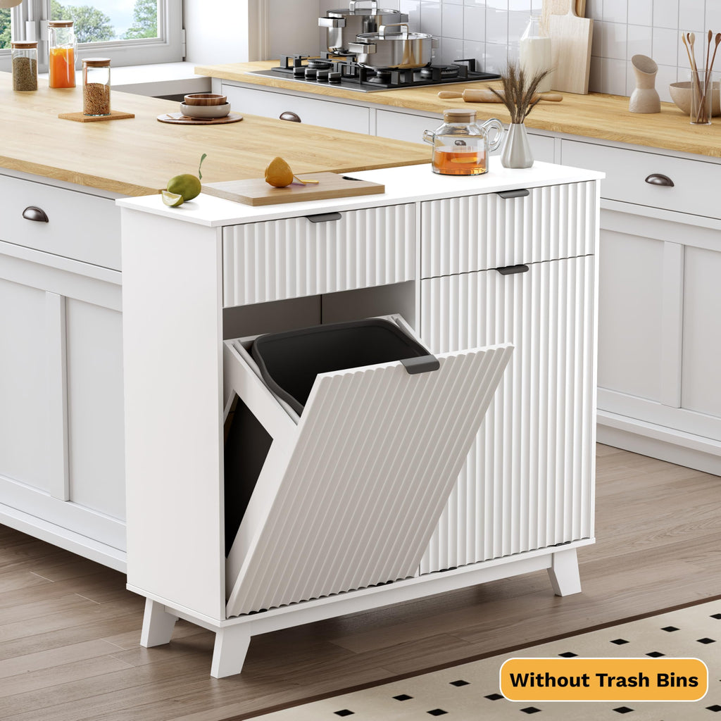 10 Gallon Tilt Out Trash Can Cabinet with Storage Drawer T140