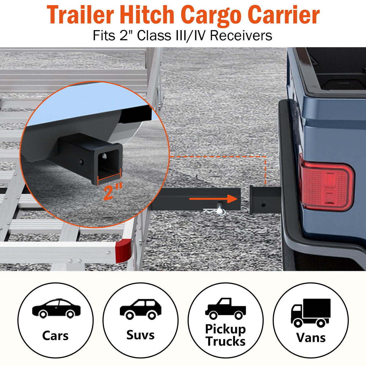 Aluminum Hitch Cargo Carrier with Ramp, 50" x 29.5" x 8.7", 500lbs Capacity S2528