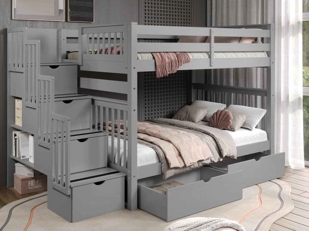 Full Over Full Gray Bunk Beds with Drawers G709771