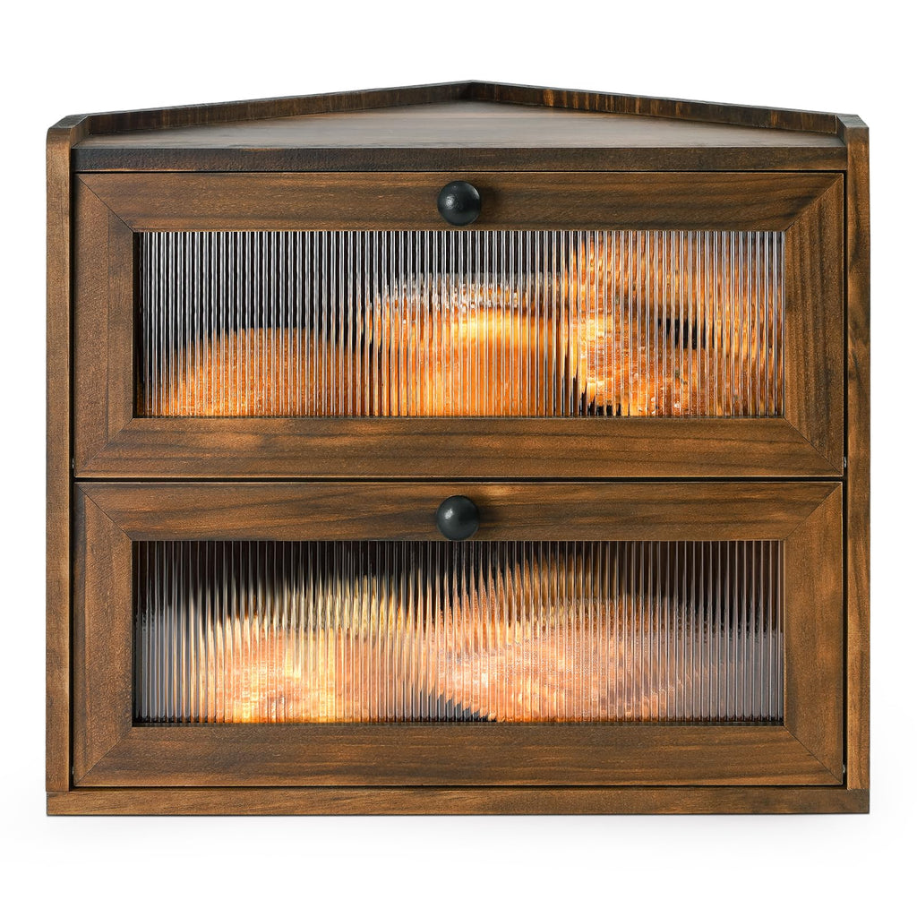 Large 2 Tier Wooden Bread Box with Acrylic Window T743976