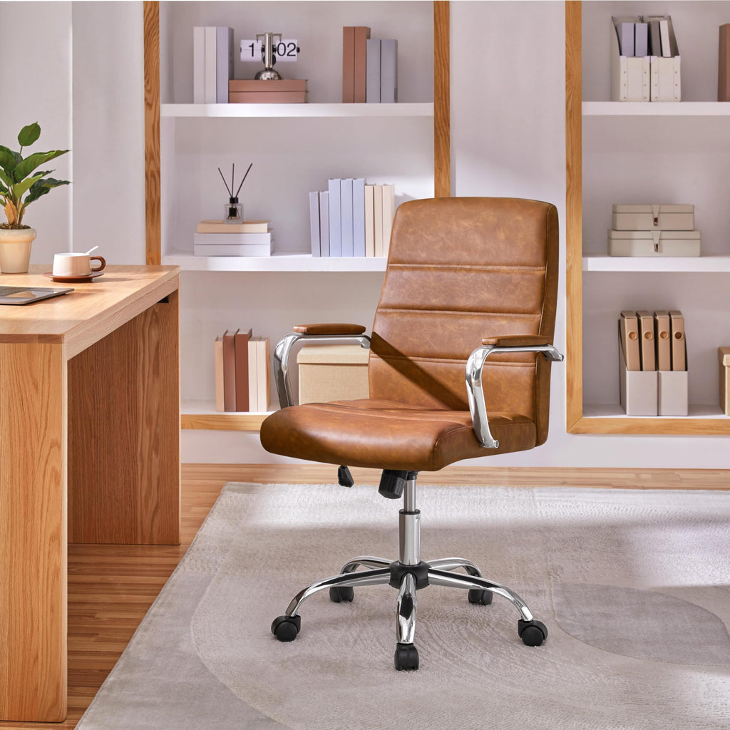Brown PU Leather Office Chair with Arms M9777