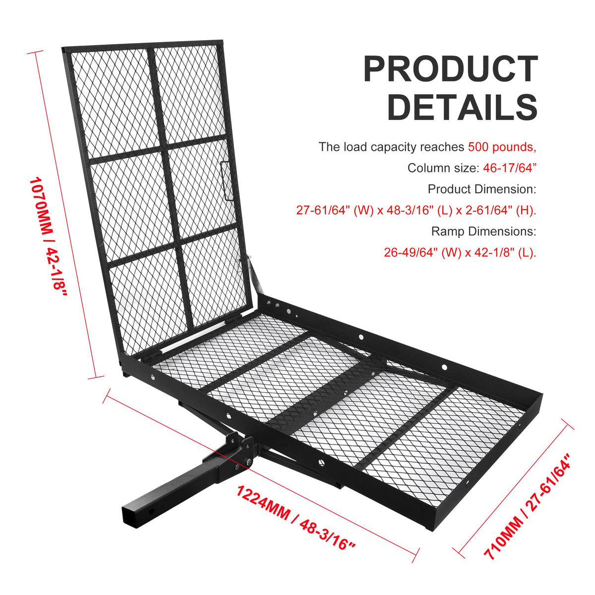 Folding Wheelchair Scooter Carrier Rack 250KG Ramp Hitch Mount T752419