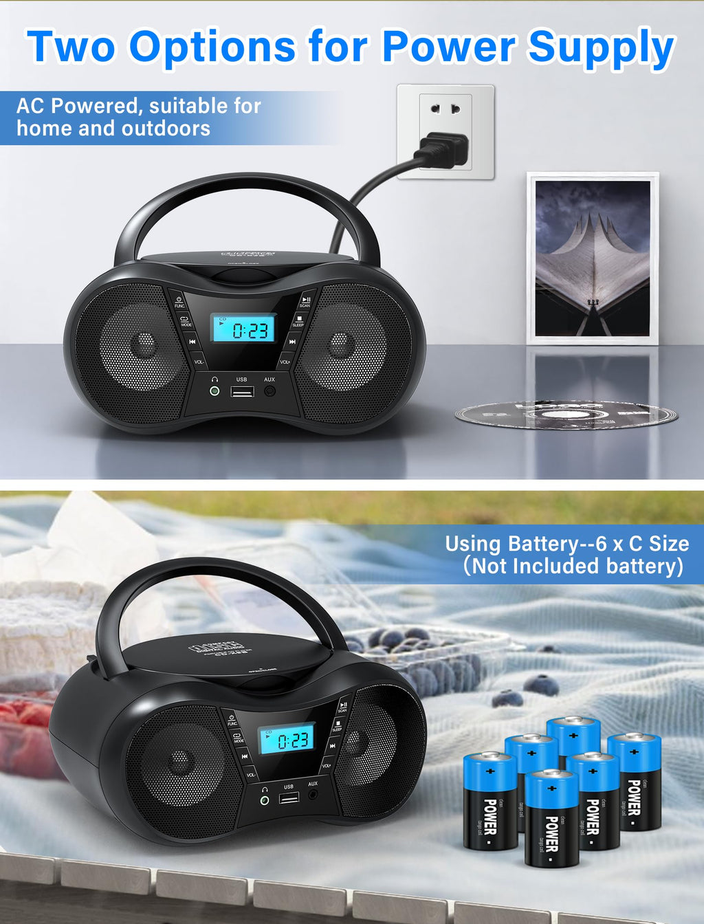 Portable Boombox CD Player with Bluetooth S168