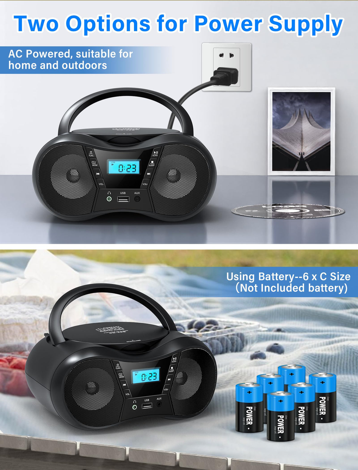 Portable Boombox CD Player with Bluetooth S168