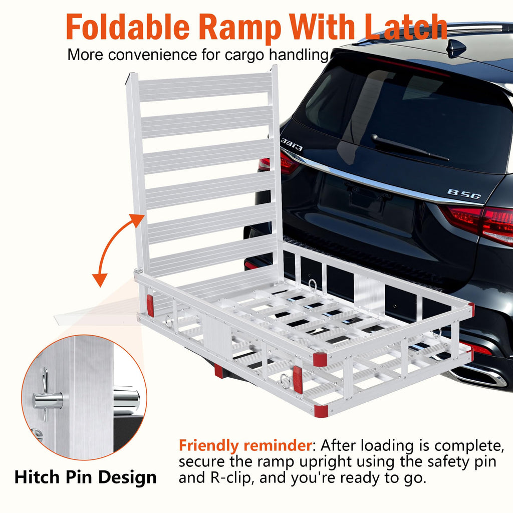 Aluminum Hitch Cargo Carrier with Ramp, 50" x 29.5" x 8.7", 500lbs Capacity S2528