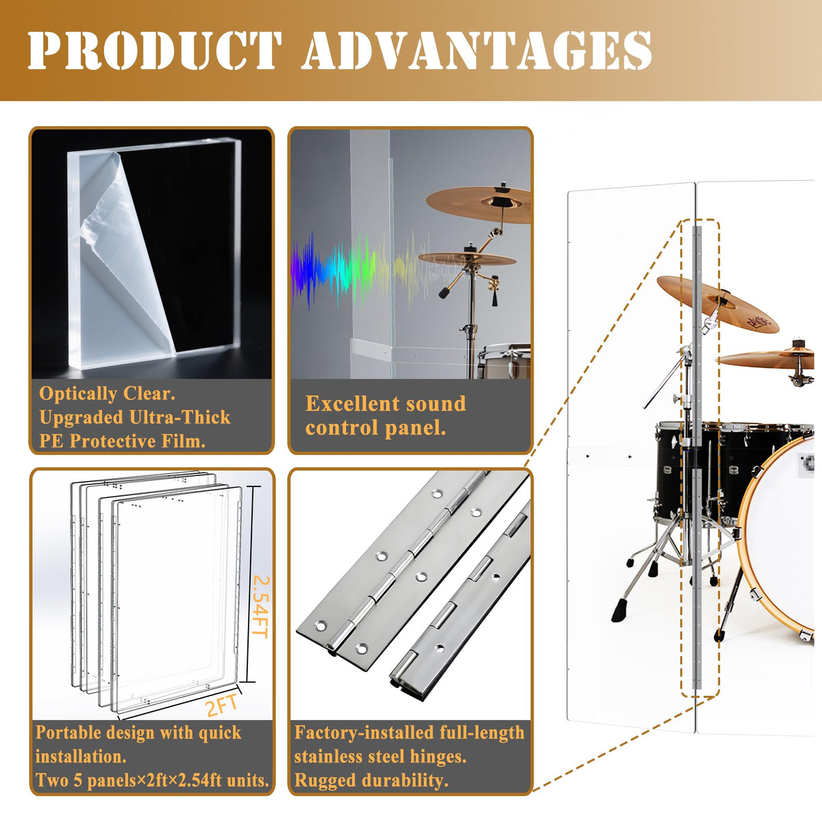 Portable 4 Panels 2ft x 5ft Acrylic Drum Shield W4078