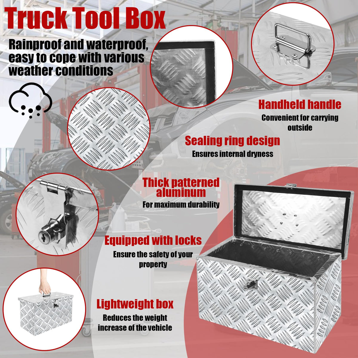 16 Inch Aluminum Waterproof Truck Tool Box with Lock and Keys R230