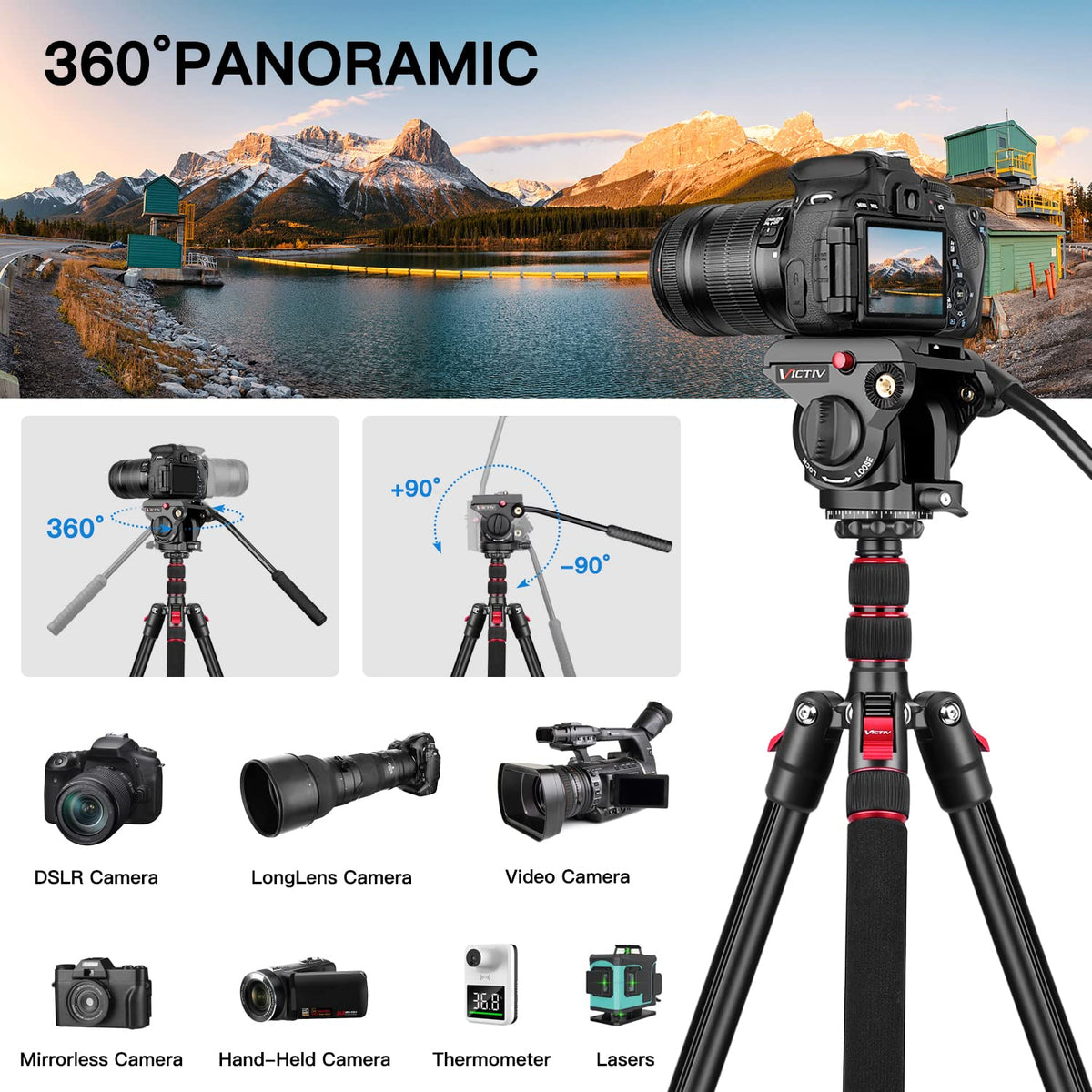 72" Heavy Duty Fluid Head Camera Tripod with Carry Bag L3571