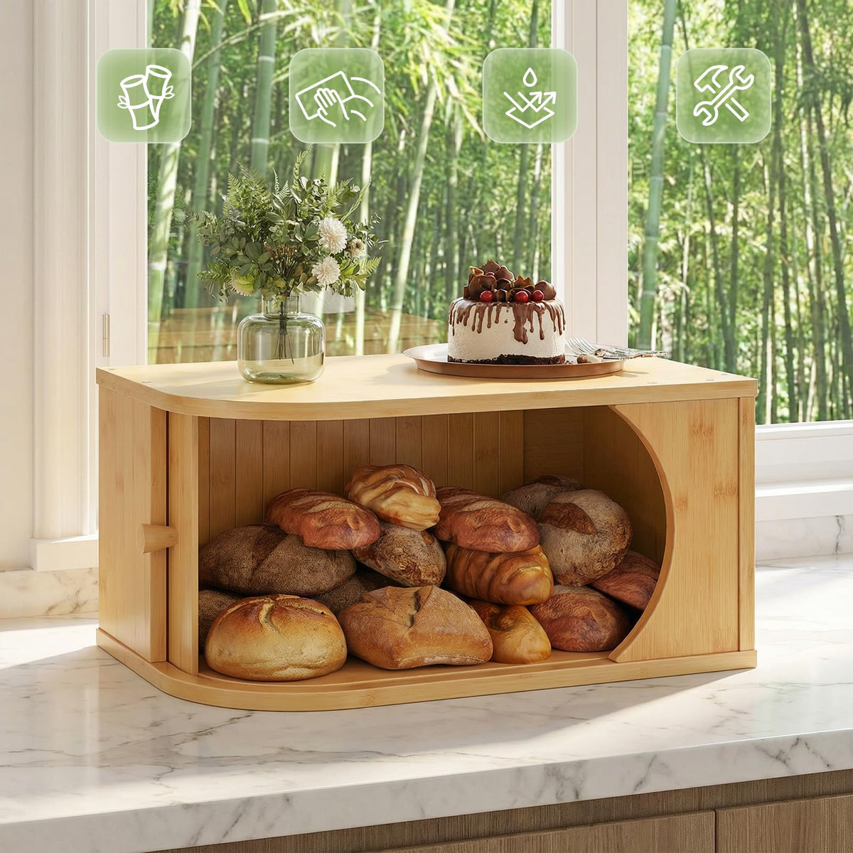 Bamboo Bread Box with Roller Door G941