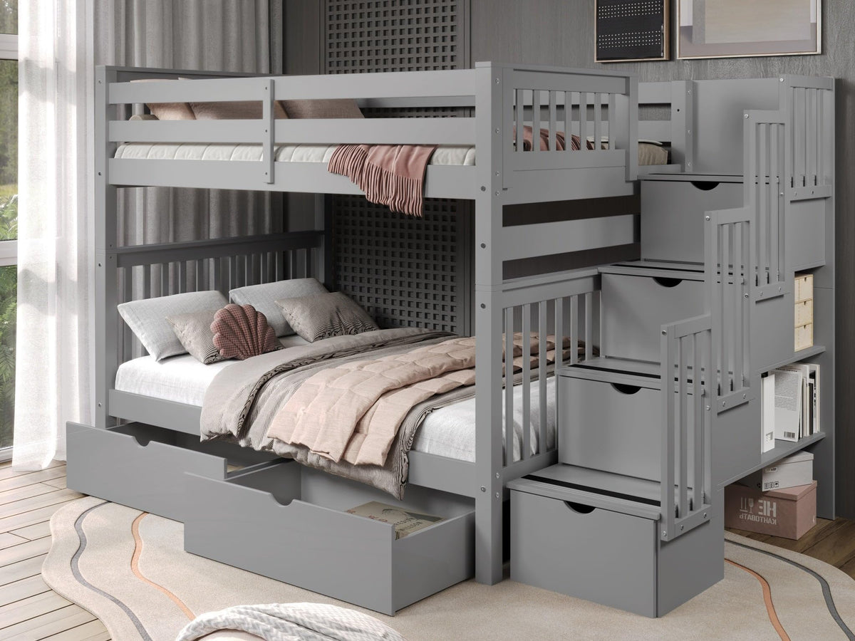 Full Over Full Gray Bunk Beds with Drawers G709771