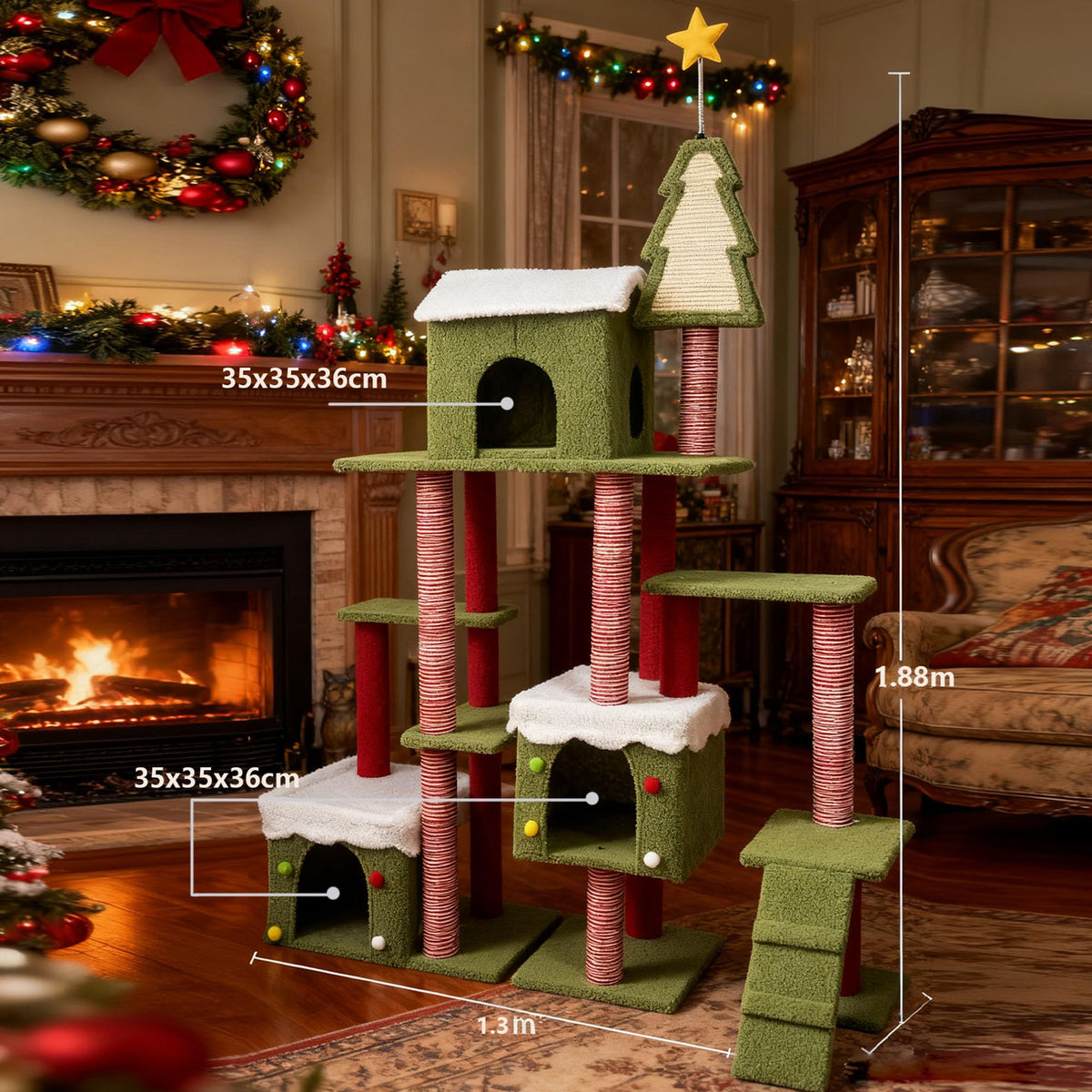 60 Inch Extra Large Cat Tree with 3 Condos and Climbing Ladder Q87789