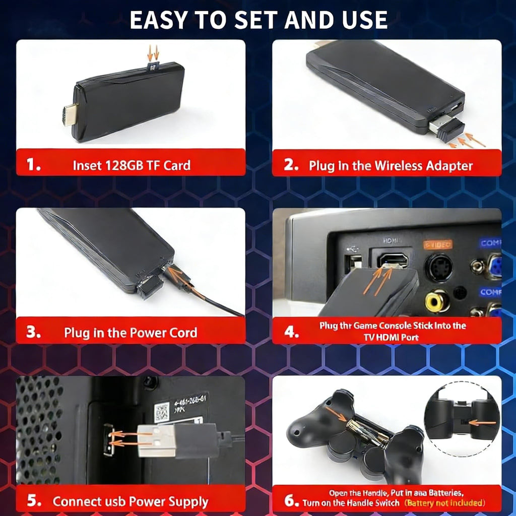 Wireless Retro Game Console 128G Plug & Play Video Game Stick with 2.4G Wireless Controller W337