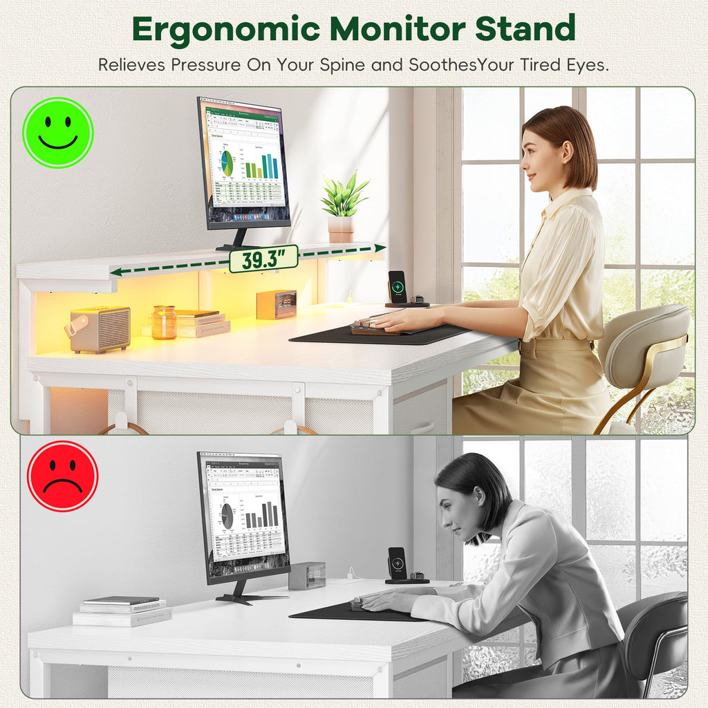 White Computer Desk with Power Outlet G905