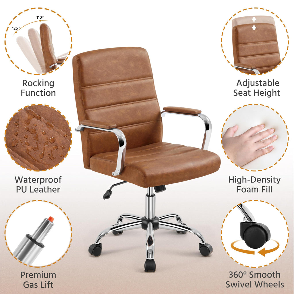 Brown PU Leather Office Chair with Arms M9777