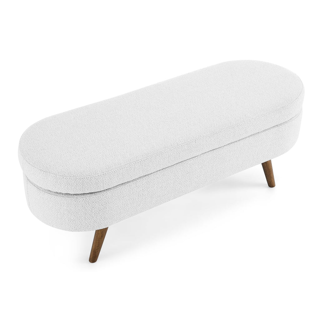 Oval Storage Bench with Rubber Wood Legs, White T35820