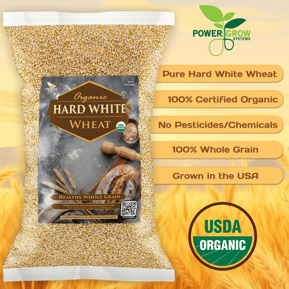 Organic Hard White Wheat Berries 25 Pounds V21246
