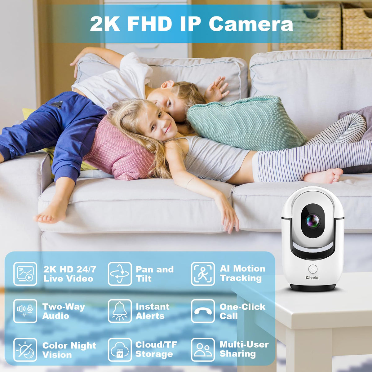 2K Pan/Tilt WiFi Indoor Security Camera with 2-Way Audio V348