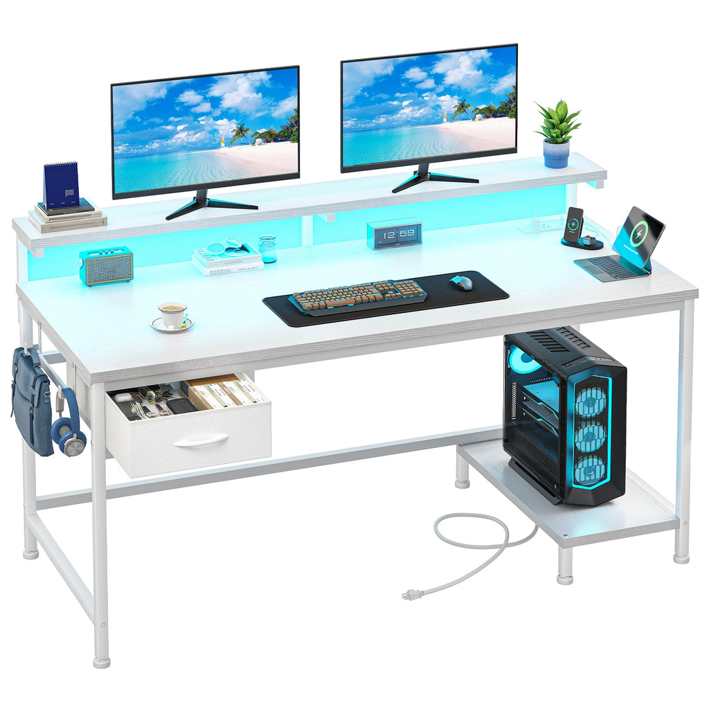White Computer Desk with Power Outlet G905