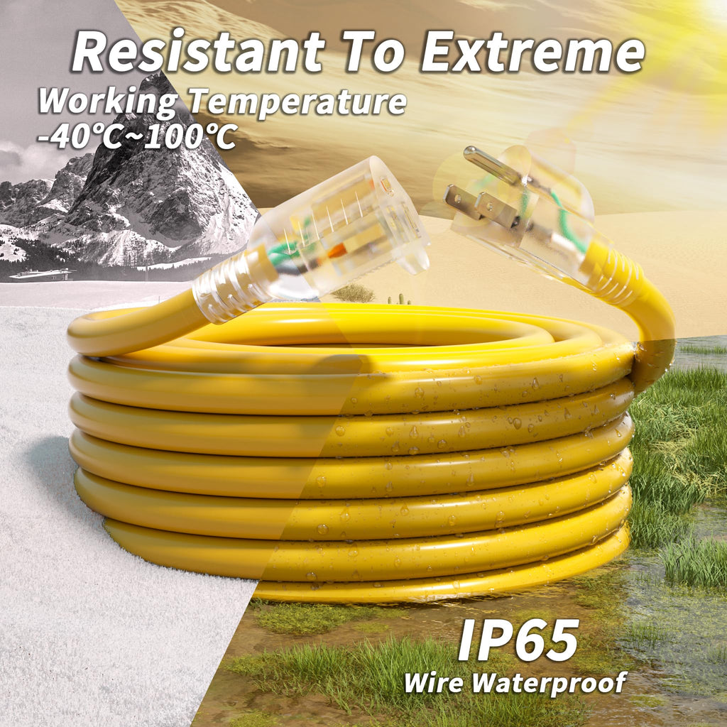 100ft 10 Gauge Waterproof Outdoor Extension Cord Yellow L78059
