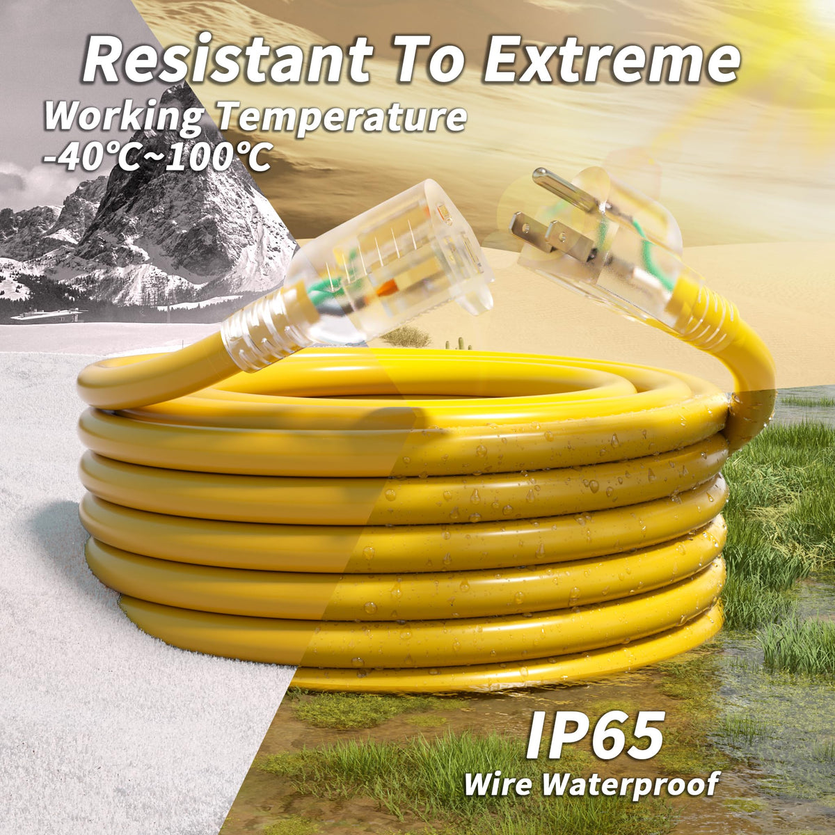 100ft 10 Gauge Waterproof Outdoor Extension Cord Yellow L78059
