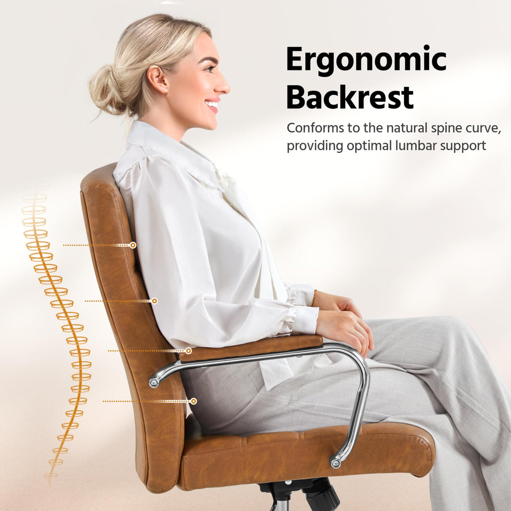 Brown PU Leather Office Chair with Arms M9777