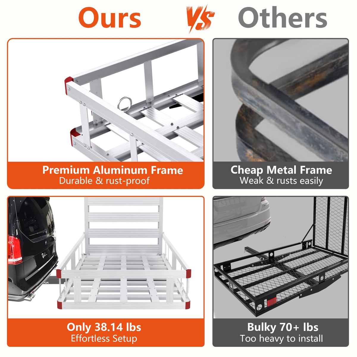 Aluminum Hitch Cargo Carrier with Ramp, 50" x 29.5" x 8.7", 500lbs Capacity S2528