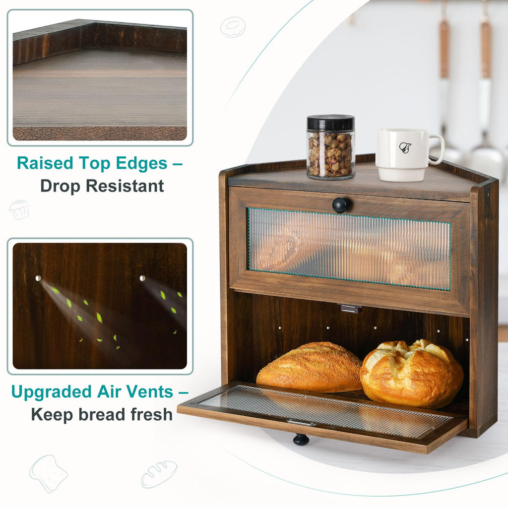 Large 2 Tier Wooden Bread Box with Acrylic Window T743976
