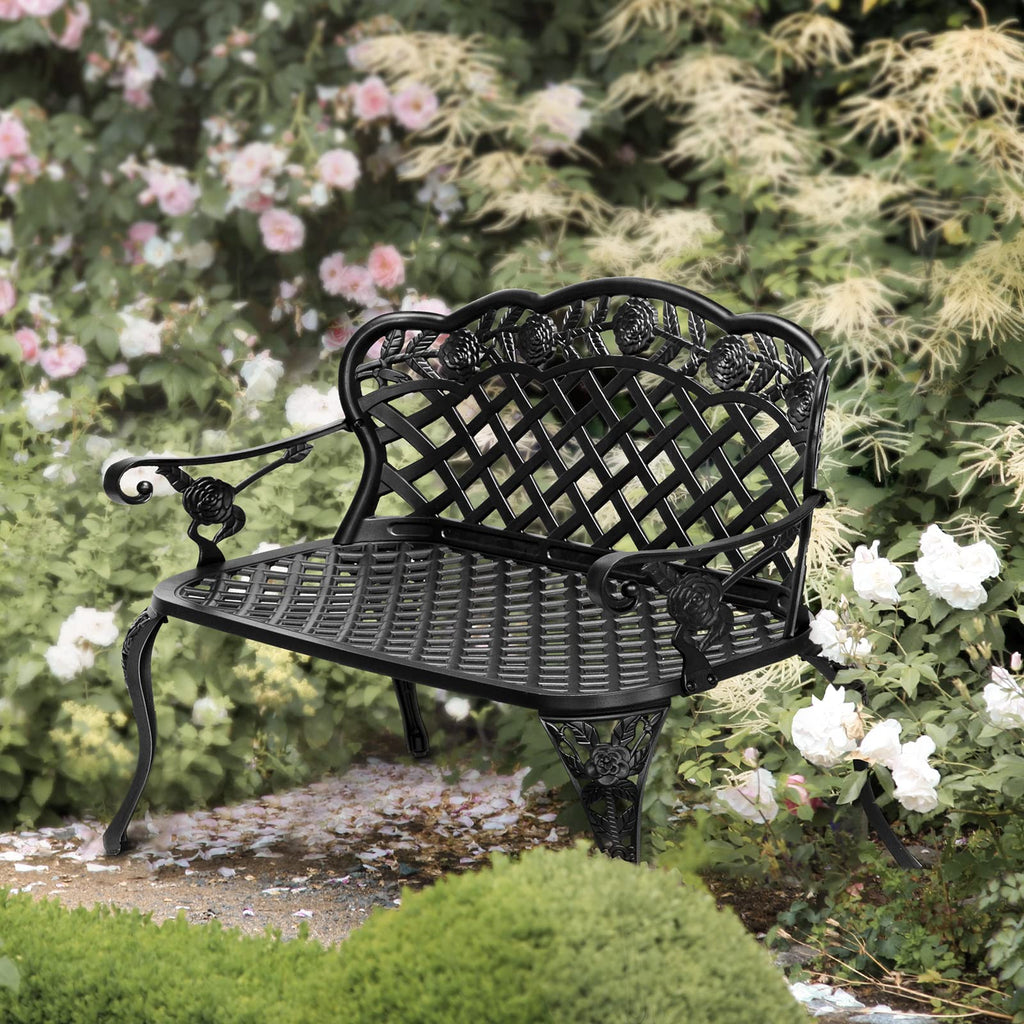 42.5" Black Cast Aluminum Outdoor Bench Z559718