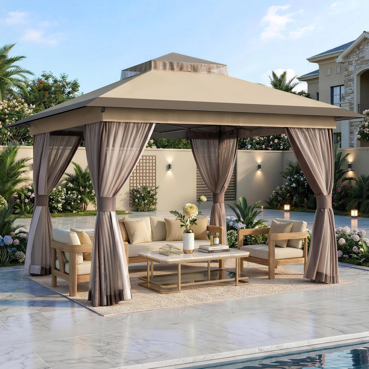 11'x11' Waterproof UV Protection Pop Up Gazebo with Mosquito Netting W738