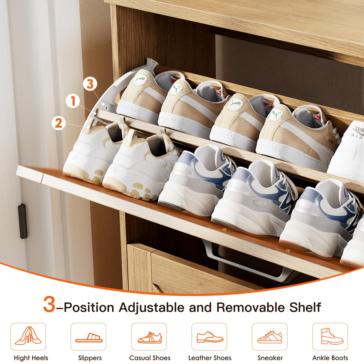 3 Drawer Shoe Storage Tower with Adjustable Shelving N43688
