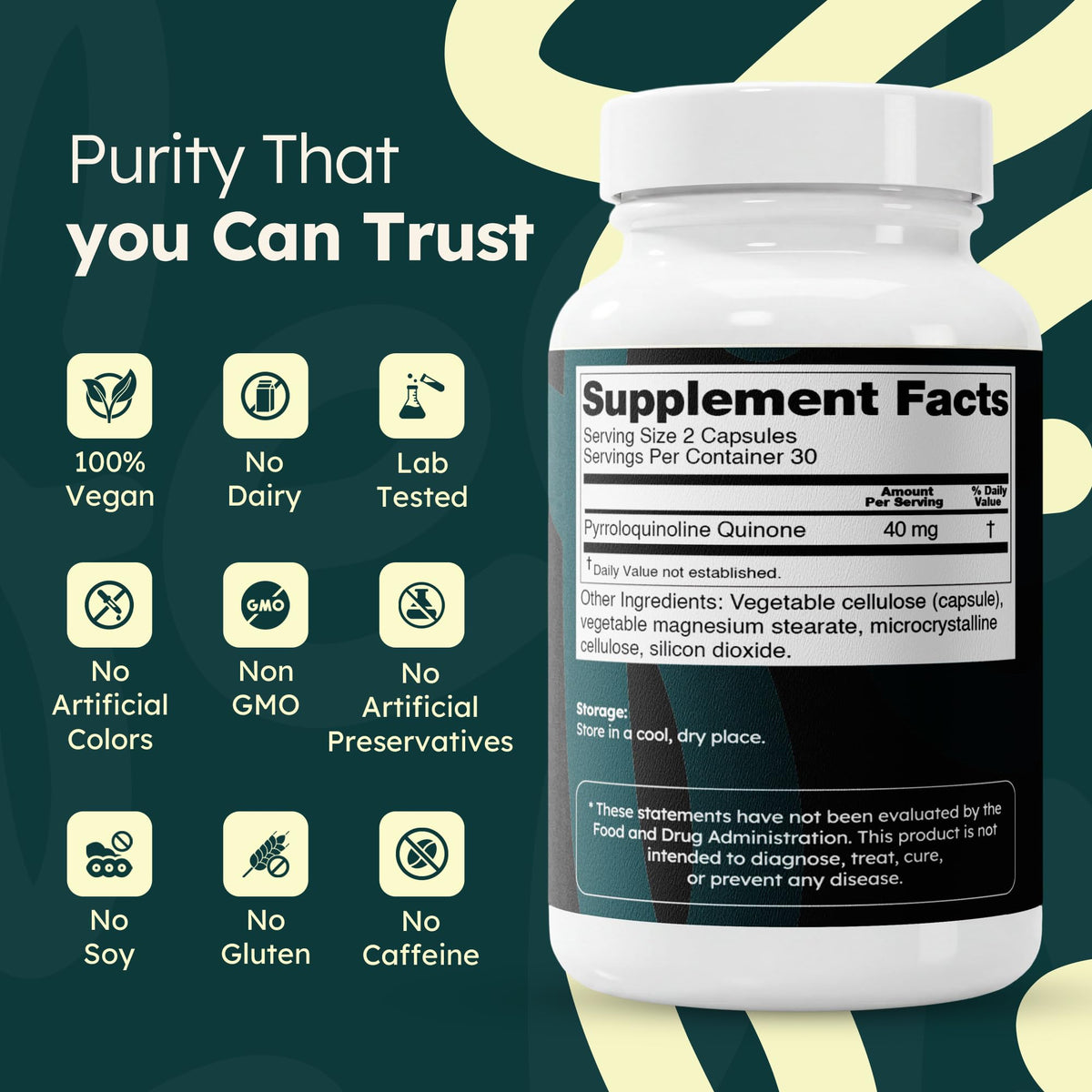 PQQ Supplement 40mg Vegan 60 Capsules U9992