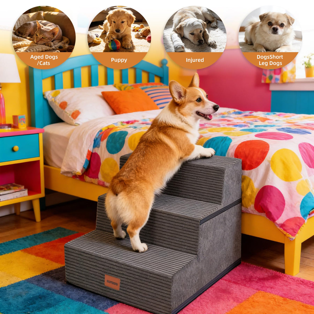3-Step Non-Slip Dog Stairs with Washable Cover T87082