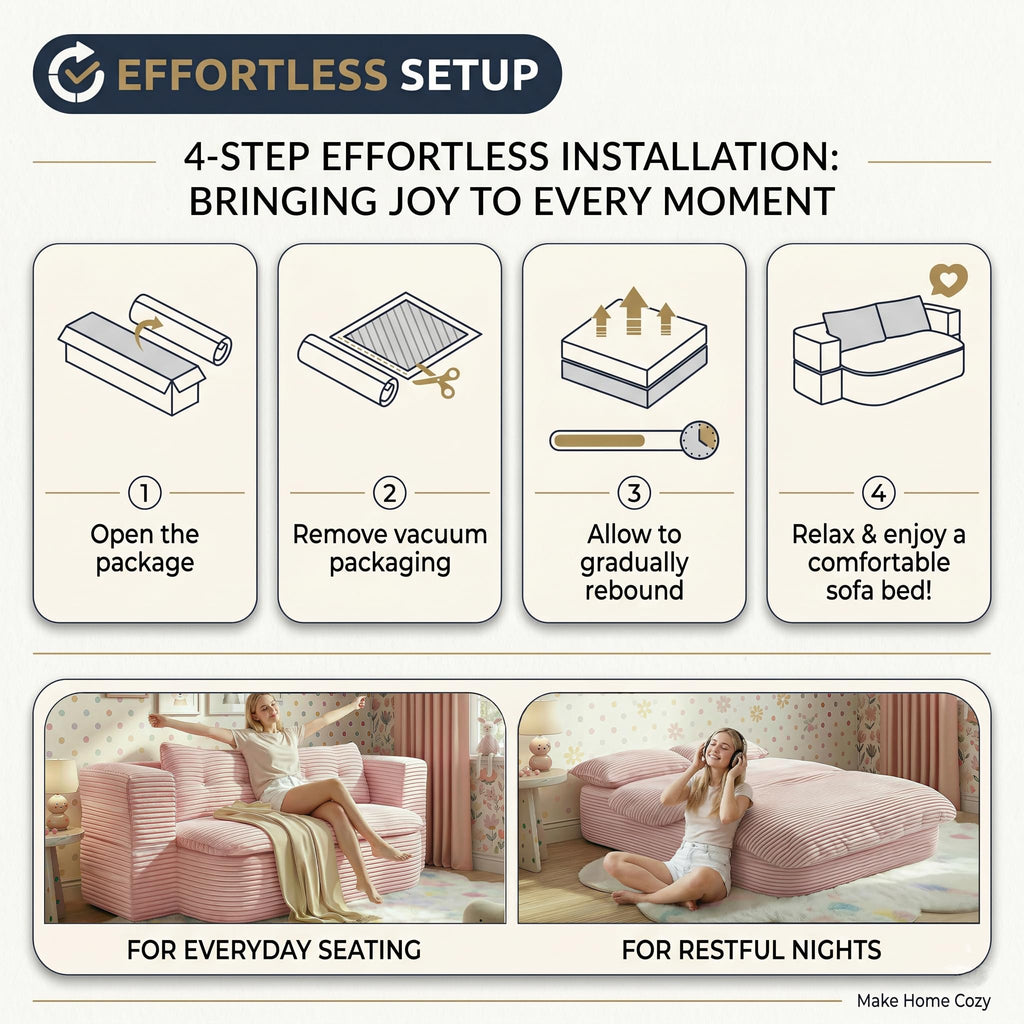 78.7" Pink Memory Foam Futon Sofa Bed A480