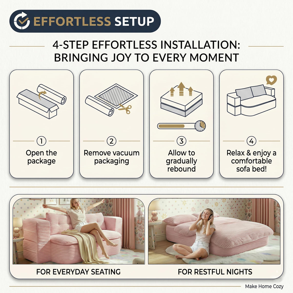 78.7" Pink Memory Foam Futon Sofa Bed A480