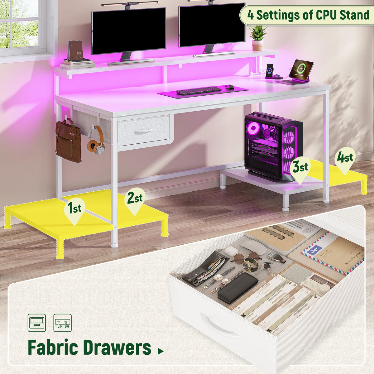White Computer Desk with Power Outlet G905