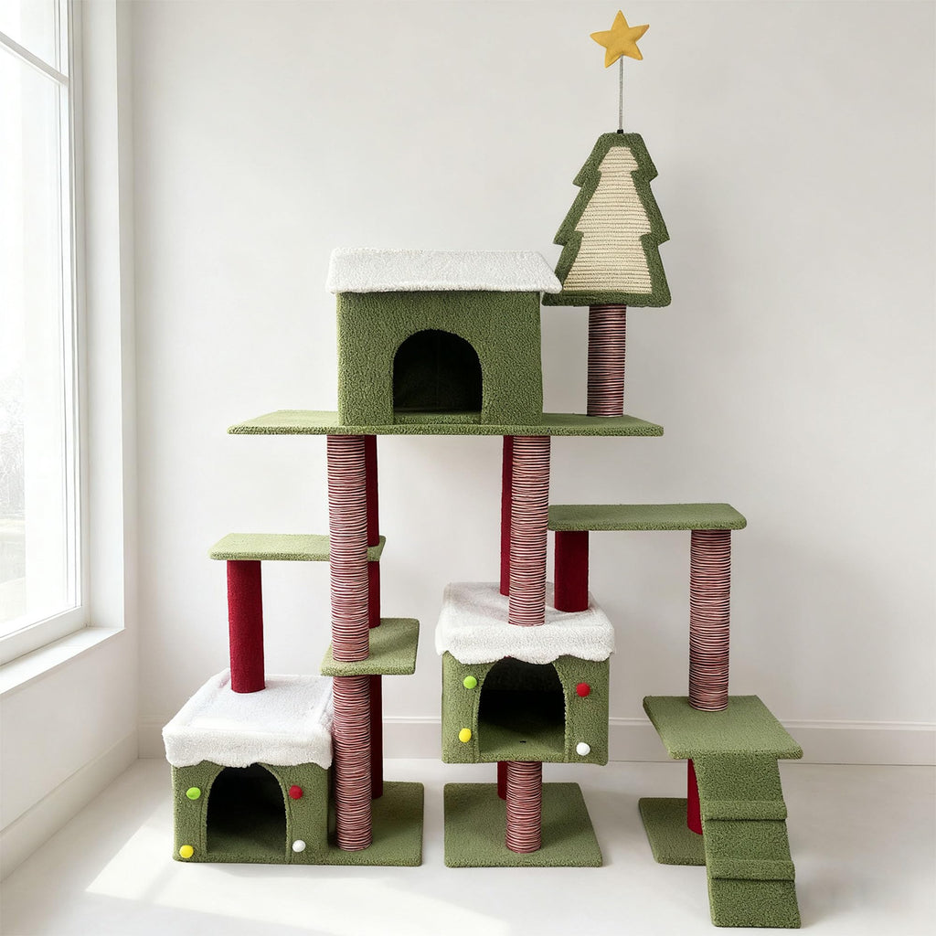 60 Inch Extra Large Cat Tree with 3 Condos and Climbing Ladder Q87789