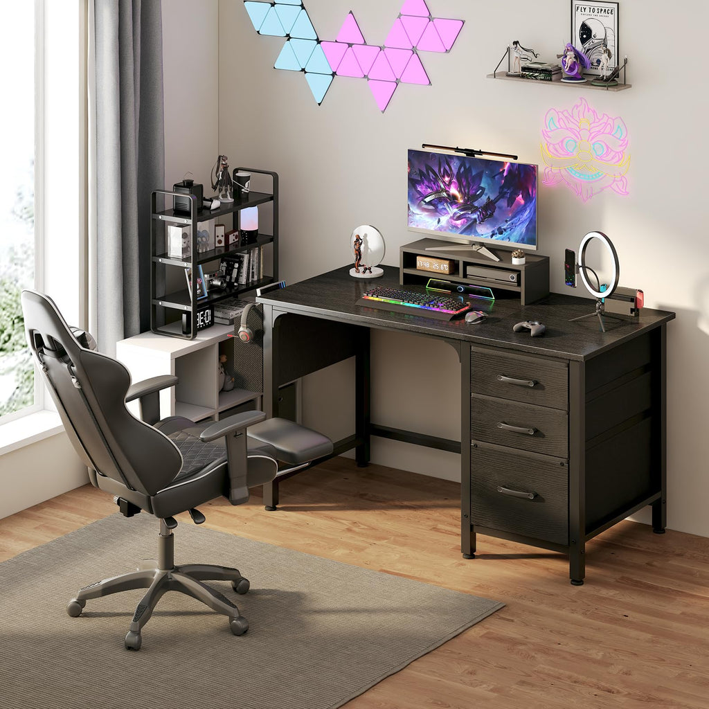 Black 47 Inch Computer Desk with File Drawers Cabinet Z316719