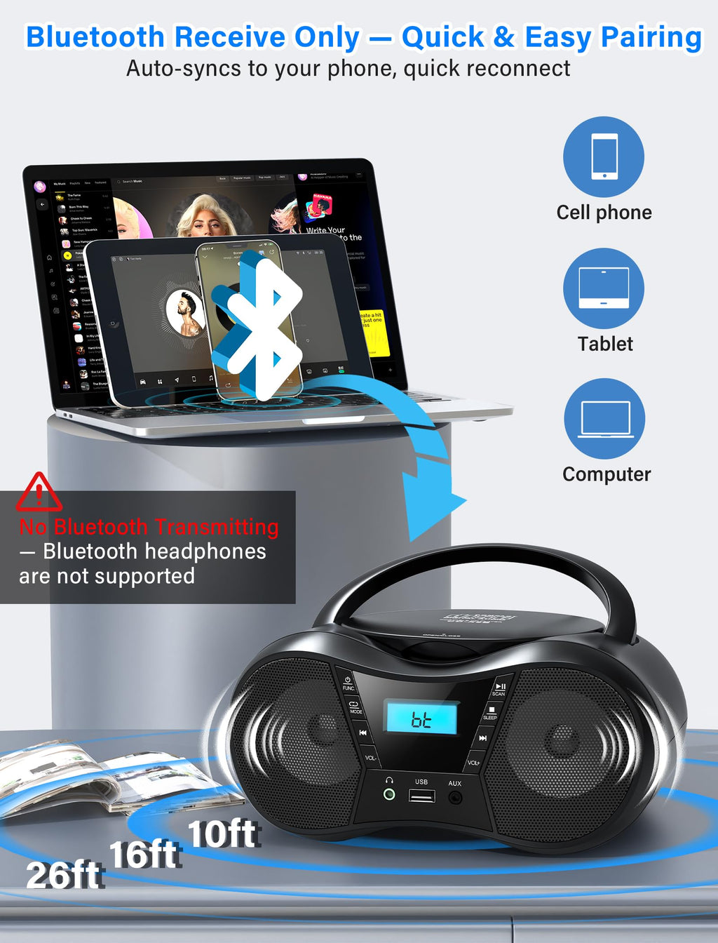 Portable Boombox CD Player with Bluetooth S168